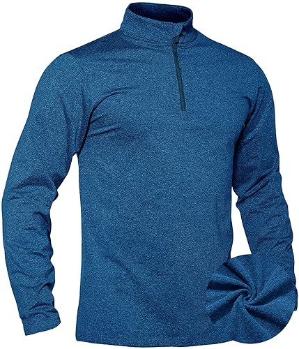 TACVASEN Fleecepullover Herren Half Zip Troyer Winter Sweatshirt Ski Langarmshirt Atmungsaktiv Männer (2XL, Mittelblau)