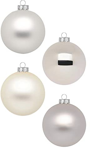 Weihnachtskugeln 12 STK 8cm | Schöne Christbaumkugeln aus Glas | Große Kugeln in Karton-Box | Christbaumschmuck Weihnachtsbaumschmuck Weihnachtsbaumkugeln (Cloud Dancer | Weiß Beige Grau)