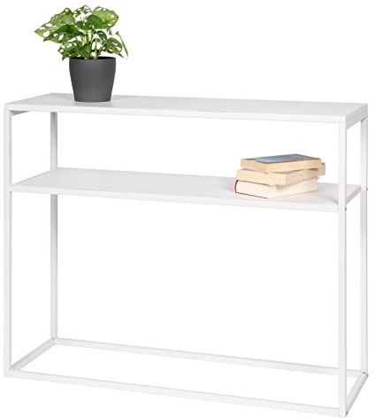 bremermann Tavolo consolle con mensola, Sgabello per Fiori in Metallo, Colore Bianco