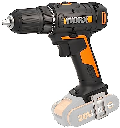 WORX Taladro atornillador 20V Máx. PowerShare | WX108.9 | ligero | No incluye batería ni cargador | Portabrocas 13mm | 45Nm | Luz LED y punta de atornillar doble,