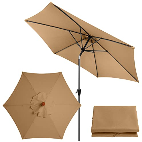 Roadtime Toile de rechange universelle pour parasol de jardin, terrasse, cour, plage, piscine, marché (3 m/6 baleines, kaki)