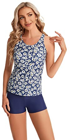 ShuoBeiter Comodo Costume da Bagno Tankini Costume da Bagno Due Pezzi da Donna Tankini con Pantaloncini Beachwear(4XL, S9)