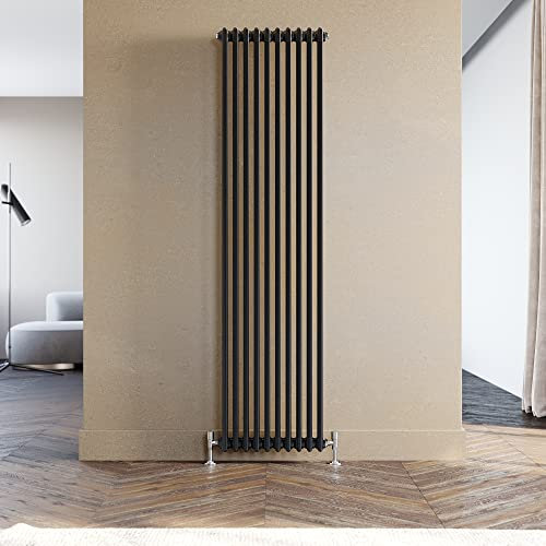 ELEGANT Traditional Radiator Black Vertical Radiator 1800 x 470 mm Double Column Cast Iron Heater Central Heating Rad