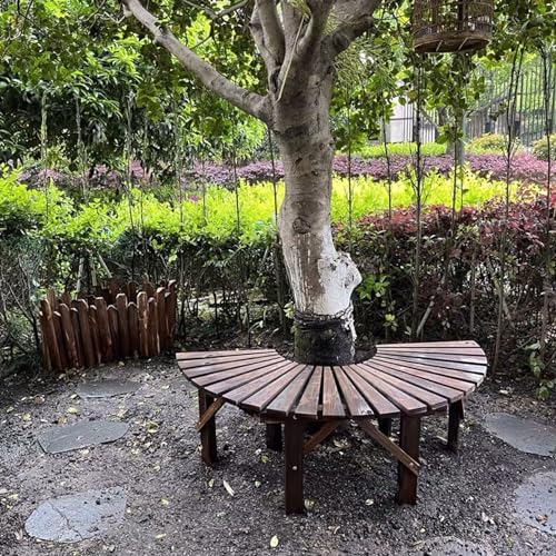 Baumbank Bank aus Karbonisiertem Holz um Den Baum Herum, Halbkreisförmige Gartenbänke Ohne Rückenlehne, Wetterbeständige Sitzmöbel für Den Außenbereich, 120 cm Außendurchmesser