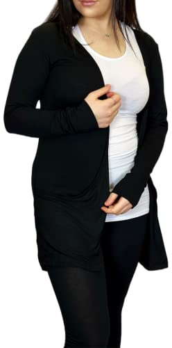 HUBIBUBI Ladies Long Sleeve Open Front Pocket Cardigan | Women’s Plain Boyfriend Style Casual Knit Top | Lightweight Soft Layer | Sizes UK Plus 8-26 Black