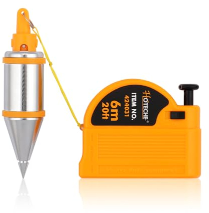 Hoteche 6M Magnetischer Senklot Lot, 6M Linie, 400g Pendelgewicht, Gelbe ABS-Linienbox, 2000 Gauss NdFeB Magnet, TPR & ABS Gelbe Kunststoffteile, Profi-Lotstring Mit Feststellschraube.