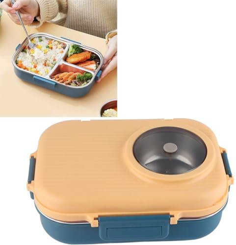 Lunch Box Termico Box in Acciaio Inossidabile con Design a Doppio Strato a 3 Griglie con Capacità di 1100 Ml, per Adulti, Adolescenti, Bambini, con Ciotola per Zuppa, per Pasti