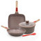 AIKENBBKK Ensemble de Casseroles et Poêles en Céramique 5 Pièces, Poêles à Frire 24cm avec Couvercle, Casserole 20cm, Poêle à Griller 24cm, avec Poignée Amovible, Sans PFOA