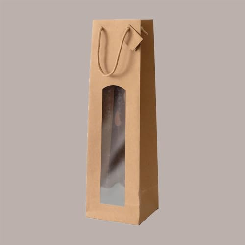 Lucgel Shopper Busta in Carta per Bottiglie Magnum Natural Edition con Finestra 13+11,4x44 cm - 10 Pezzi -