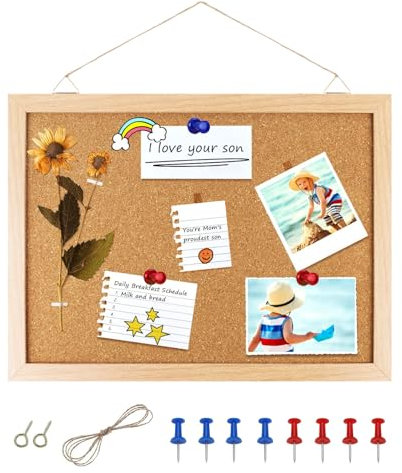 BDHYYM 20x30cm Pinnwand Kork, Pinwand Korktafel mit Holzrahmen, Korkwand Klein mit Pushpins für Heimdekoration Büro Memorandum Kork-Pinnwand