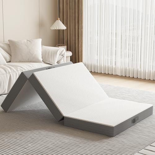 MOLPHIT Colchón Plegable 140X200x15cm, Colchon Plegable Suelo Invitados de Tres Partes con Cove Lavable, Funda Cómoda y Transpirable Colchon Coche para Invitados, Camping, Cuna de Viaje