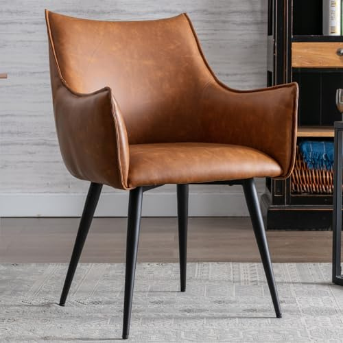 Ya-Home Poltrona Imbottita Sedia da Salotto in Ecopelle Poltroncine Salotti con Gambe in Metallo poltroncina Moderna con Braccioli per Camera da Letto/Soggiorno, Marrone