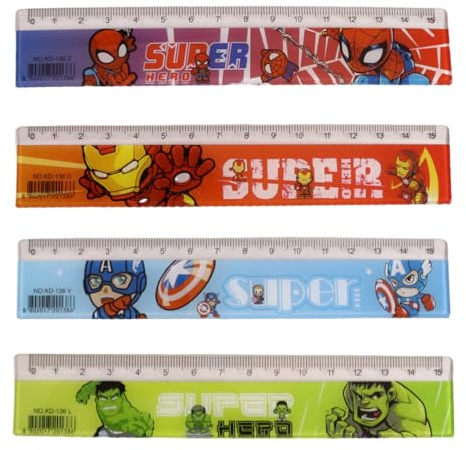4 Pcs Righello di Plastica, 15 cm Righelli Trasparenti Righello Dritto Strumento, Misurazione di Precisione con Metrico e Scala in Pollici per la Scuola l'ufficio la Casa，Righello dei cartoni animati