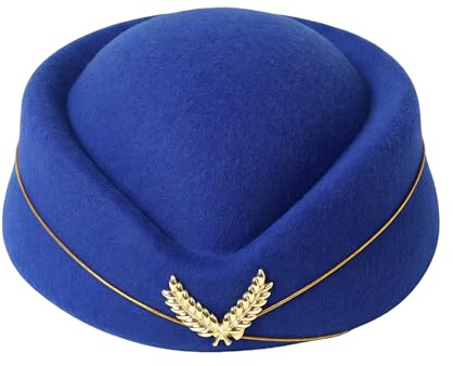 ASTRQLE Womens Stewardess Cap Flight Attendant Hat Air Hostess Uniform Cabin Crew Accessory Cosplay Costume Halloween Party Fancy Dress Blue