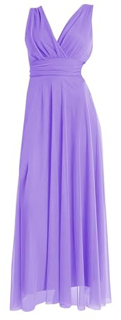 VALORIALUXE Abito Lungo da Cerimonia Donna in Tulle Elasticizzato con Scollo a V – Made in Italy (IT, Testo, XXL, Regular, Regular, Lilla)