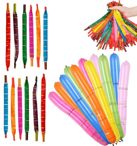 RXKFIGX 50 Pcs Globos de Cohetes de Colores con Rayas Largas, Globos con Tubo de Soplado, Globo Trenzados, Globo Voladores, Modeladores con Silbatos, para Niños Jugar, Fiesta,Decoración, Cumpleaños