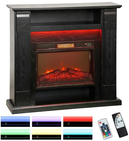 HOMCOM Camino Elettrico con Cornice Effetto Fiamma 3D Realistico 3 Luminosità, 1800W Caminetto Elettrico da Incasso/Terra, Luce LED, Riscaldamento Regolabile, 2 Telecomandi, Termostato, Timer, Nero
