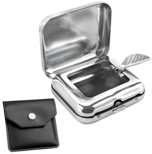 Cenizero de Bolsillo Cuadrado con Bolsa Negra y Blanca, Cenizero Portátil con Tapa Hermética para Coche, Viajes, Camping y Exteriores, Compacto y Antiolores (1 Unidad + 1 Bolsa)