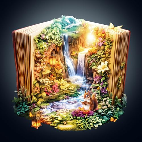 WOODBESTS Puzzle en bois pour adultes, paysage dans le livre, puzzle avec effet 3D, puzzle pour adultes, cadeau d'anniversaire pour femmes et hommes (L-34 × 33 cm, 275 pièces)