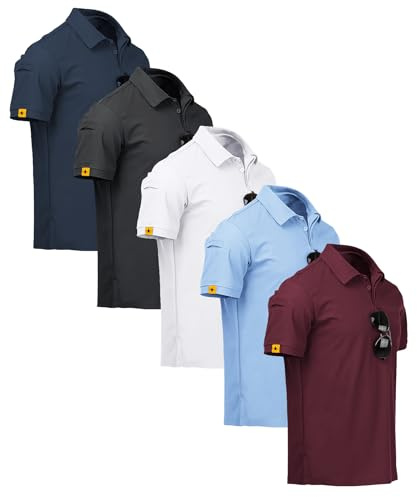 ZITY 5 Pack Polos Hombre Manga Corta Secado Rápido Transpirable Camiseta Hombre Polo Verano Camisa Deportiva Regular Fit Golf Polos para(M Azul Marino Blanco Gris Oscuro Azul Luna Rojo Vino)