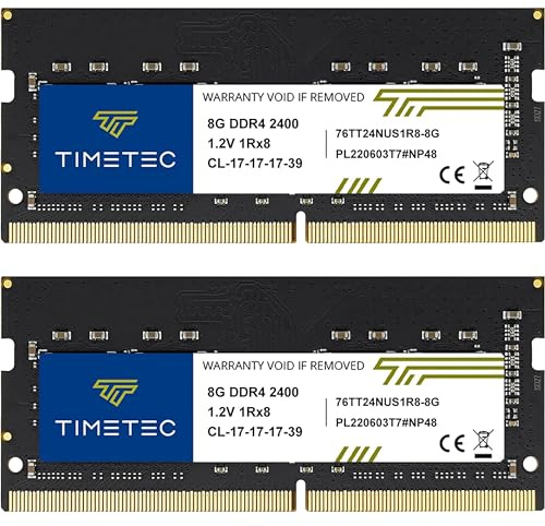 Timetec 16GB KIT(2x8GB) DDR4 2400MHz PC4-19200 Non-ECC Unbuffered 1.2V CL17 1Rx8 Single Rank 260 Pin SODIMM Laptop Notebook PC Computer Memory RAM Module Upgrade (16GB KIT(2x8GB))