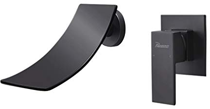 PHASAT Robinet Mitigeur Murale Lavabo Mélangeur Salle de Bain avec Cascade Bec Extra-large Robinet Encastré Une Poignée Noir JH088B
