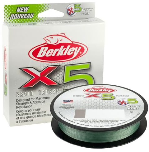 Berkley x5 Braid Superline, Low-Vis Green, 50-Pound Break Strength, 164yd Fishing Line, Suitable for Freshwater and Saltwater Environments