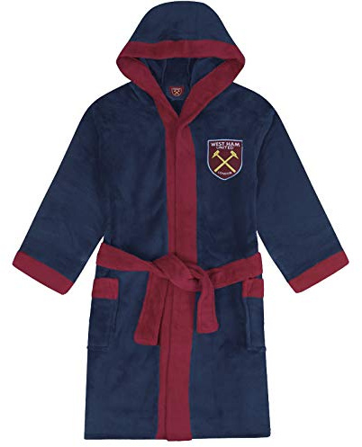 West Ham United FC Official Boys Fleece Dressing Gown Robe Navy 9-10 Years