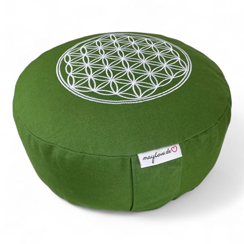 maylow yoga med hjärta yoga mat meditationskudde broderi livets blomma 33 x 15 cm för nybörjare och erfarna ekologisk dinkelpäls fyllning överdrag och inlett bomull tvättbar (oliv)