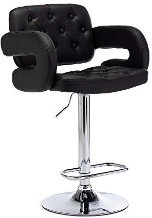 HNNHOME Mercury Pu Swivel Faux Leather Breakfast Kitchen Bar Stool Pub Barstool (Black-Pu)