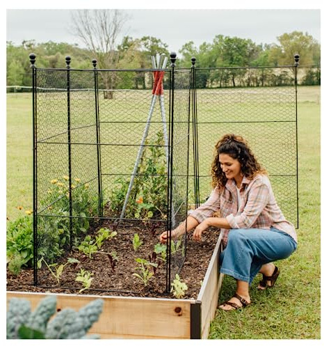 Gardener's Supply Company Tall Chicken Wire Critter Fence with Gate | 6 Panel Fence for Protecting Crops & Plants - Black