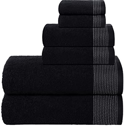 GLAMBURG Ultra Soft 6er-Pack Baumwoll-Handtuch-Set, enthält 2 übergroße Badetücher 70 x 140 cm, 2 Handtücher 40 x 60 cm und 2 Waschbetten 30 x 30 cm, Schwarz