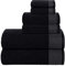 GLAMBURG Ultra Soft 6er-Pack Baumwoll-Handtuch-Set, enthält 2 übergroße Badetücher 70 x 140 cm, 2 Handtücher 40 x 60 cm und 2 Waschbetten 30 x 30 cm, Schwarz