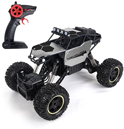 TURBO CHALLENGE - Vaporize - Extreme Crawler - 1/18-098404 - Coche Teledirigido - Plata - Listo para Usar - Opción de Humo - Batería Recargable y Pilas Incluidas - Metal - A Partir de 6 años
