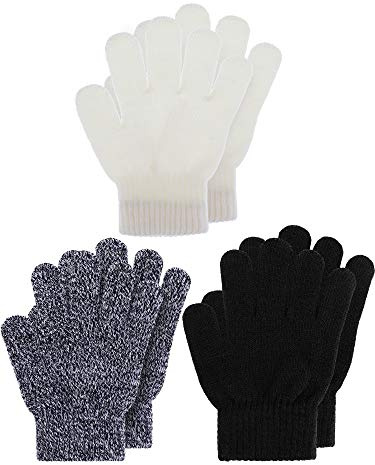 3 Paires Gants en Tricot Extensibles Mitaines d'Hiver Enfant (Classique, M)