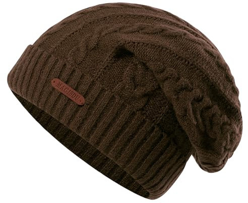 MAGISDU Cappello Invernale Donna Lana Merino Berretto Fodera in Lana Lungo Beanie Hat Scaldacollo Cappelli Termico Berretti Stile Pigro Morbido