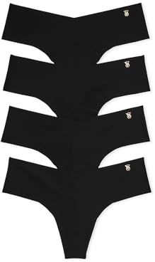 Victoria's Secret Women's No Show Thong Underwear, Panties for Women, Multi Pack, Black (M)