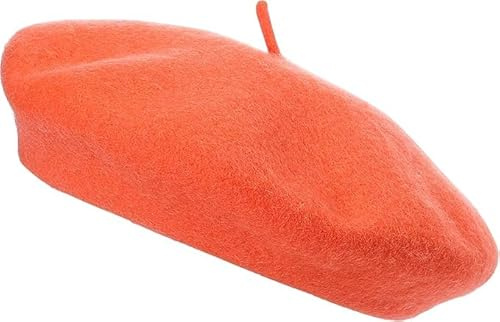 reshmena® Chapeau Béret Adulte Femme Style Français Béret en Laine Chapeau Béret Couleur Unie Classique, Unisexe Doux Chaud Dehors Vintage Artiste Chapeaux Bonnet Unisexe, Orange, Taille unique