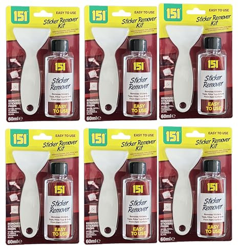 Sticker Remover Kit - 151 | Scraper Tool & Adhesive Removing Solution (60ml) by 151 (3, Sticker Remover Kit)