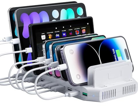 SUIDEK Estación De Carga para Tablet con Carga Rápida QC3.0, Estación De Carga USB De 100 W Y 10 Puertos para Múltiples Dispositivos con Separadores Ajustables