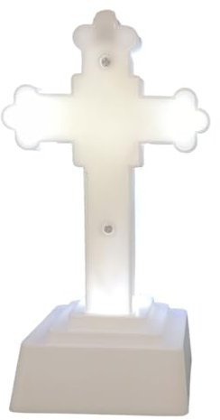 Yooghuge Cristiano Croce Ornamenti Chiesa LED Illuminato Crocifisso Statua Religiosa Figurine Desktop Decorazione Creativa Scultura In Piedi Croce Per Tavolo