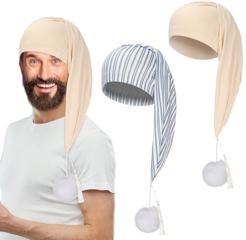 Regilt 2 st nattsovmössa män justerbar dragsko sömn nattmössa med pom pom för kostym dagliga festtillbehör