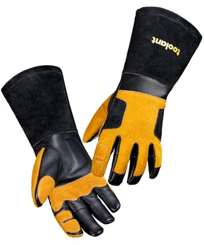 toolant Guanti da saldatura per uomo/donna, in pelle bovina, guanti per saldatura, griglia, giardinaggio (M)