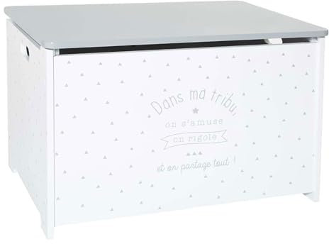 WELL HOME - Baule portagiochi per bambini in bianco e grigio 58 x 37,5 x 38 cm