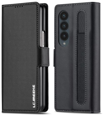 ZHOZEXIN Wallet Pu Leather Case for Samsung Galaxy Z Fold 4,Magnetic Closure Pu Leather with Pen Slot, Cash slot & Screen Protector Cover Case for Samsung Galaxy Z Fold 4 (Black)