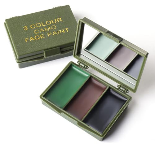 HAMKU 1 Pièce Camouflage Militaire, Grimage Militaire, Kit De Maquillage Camouflage Avec Miroir Et Crème, Noir, Olive, Marron, Pour Survie Militaire/De L’Armée(3 Couleurs)