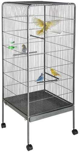 tectake® Cage à Oiseau Voliere Oiseaux Interieur Cage Perroquet sur roulettes 54x54x146 cm avec bac à Sable, Grand mangeoire & perchoir Oiseaux, idéal Perroquet, Perruche, canari, calopsitte