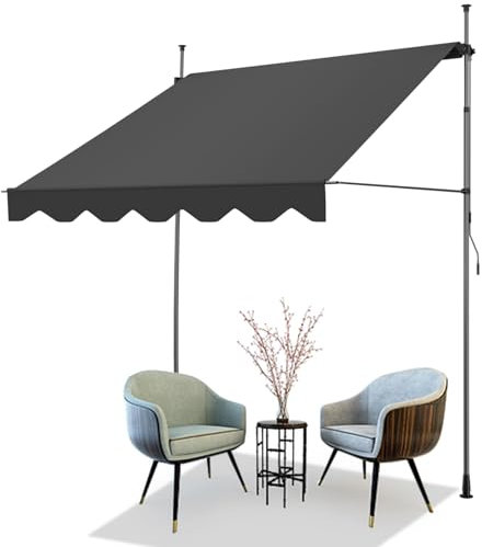 AXT SHADE Store Banne Manuel Rétractable Résistant avec Manivelle Marquise de Terrasse Store Balcon pour Patio sans Percement,Auvent Téléscopique Hauteur et Inclinaison Réglable-200cm Gris