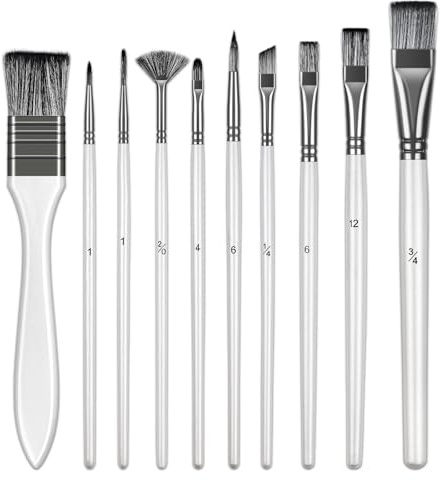Pinceles para Pintura 10 Piezas, Pinceles Pintura Acrilica de Primera Calidad con Mango de Madera y Cerdas de Nailon Duraderas, Pincele Acuarela para Artistas, Adultos