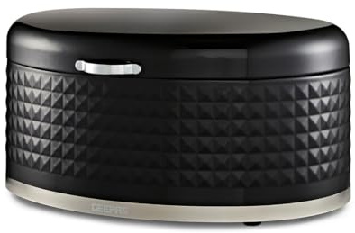 GEEPAS Bread Bin 9L | Carbon Steel Container with Flip-Open Lid & Easy-to-Lift Lid Handle | Easy Clean Design Preserves Loaves Fresh Longer | Shields from Dust Mites | Argyle Storage Box Black